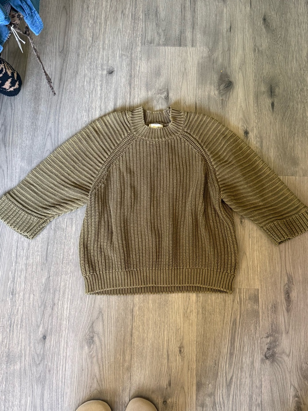 Maeve Olive Green Ribbed Crewneck Sweater